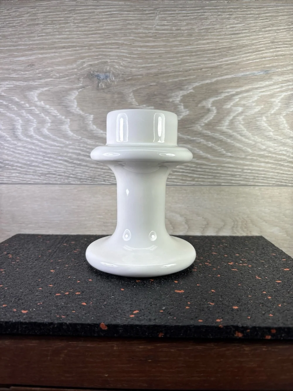 ART DECO White chunky candlestick holder -Glossy White Pottery